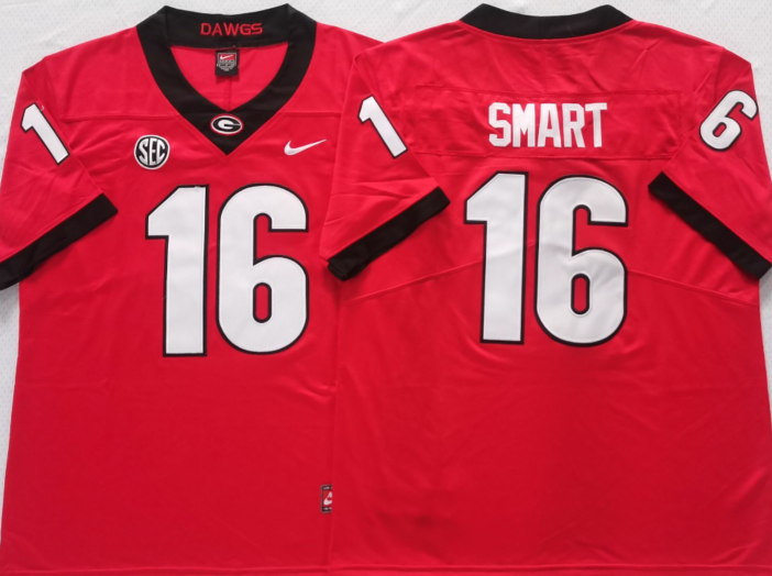 Men's Georgia Bulldogs Kirby Smart #16 Red Player Game Jersey sports jersey product view 1