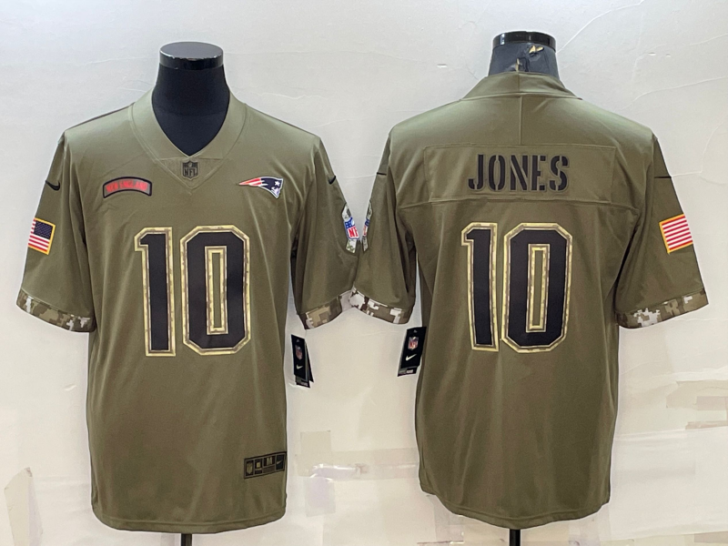Men's New England Patriots Mac Jones #10 Olive 2022 Salute To Service Limited Jersey1 football jersey product view 1