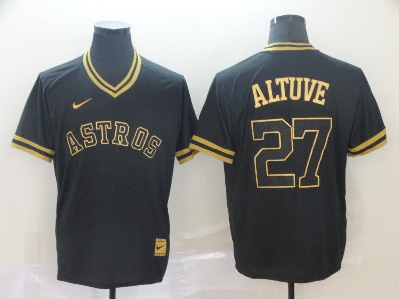 Men's Houston Astros Jose Altuve #27 Black Replica Player Jersey1 baseball jersey product view 1