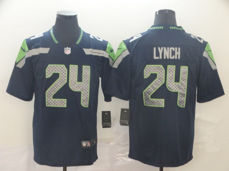 Men's Seattle Seahawks Marshawn Lynch #24 Navy Game Player Jersey1 football jersey product view 1