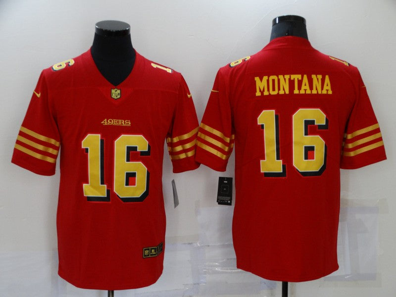 Men's San Francisco 49ers Joe Montana #16 Red Player Game Jersey1 football jersey product view 1