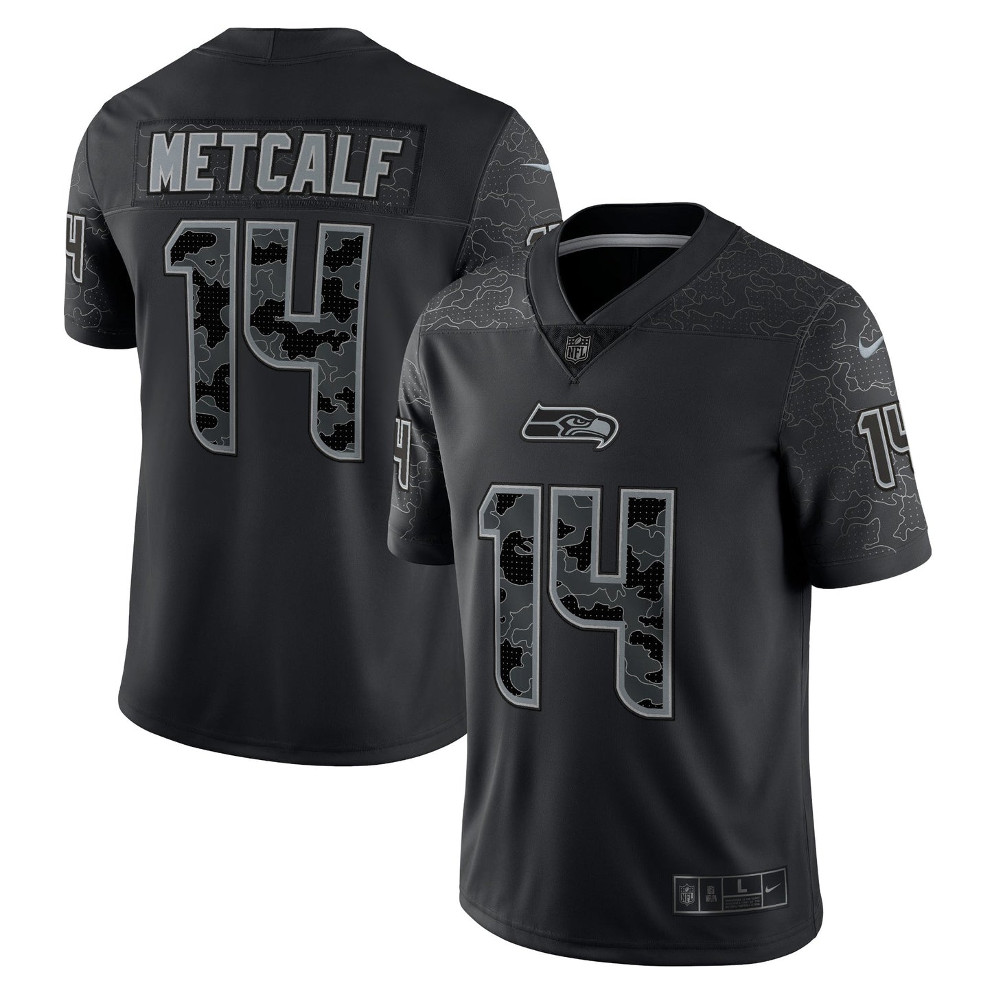 DK Metcalf Seattle Seahawks Nike RFLCTV Limited Jersey - Black football jersey product view 1
