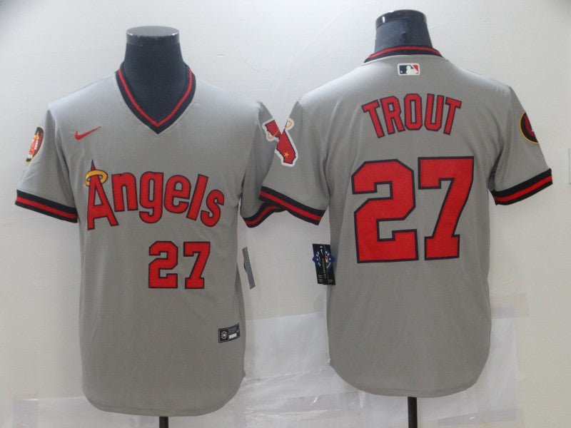 Men's Los Angeles Angels Mike Trout #27 MLB Gray Printed Baseball Jersey1 baseball jersey product view 1