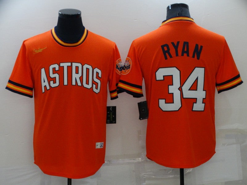 Men's Houston Astros Nolan Ryan #34 Orange Replica Player Jersey1 baseball jersey product view 1