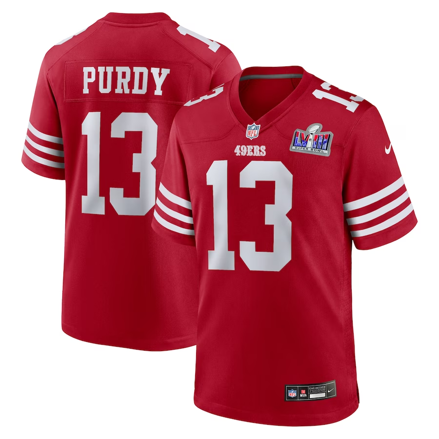 Men's San Francisco 49ers Brock Purdy #13 Scarlet Super Bowl LVIII Game Jersey1 football jersey product view 1
