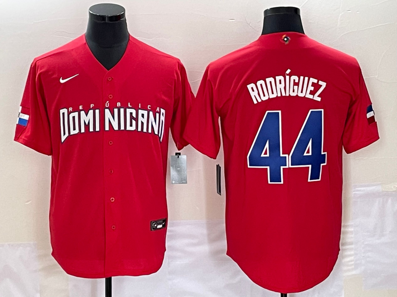 Men's 2023 World Baseball Classic #44 Julio Rodriguez Dominican Republic Red Jersey1 baseball jersey product view 1