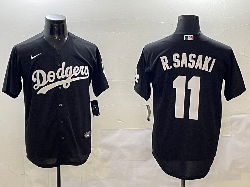 Men's Los Angeles Dodgers Roki Sasaki #11 Black Replica Game Jersey1 baseball jersey product view 1