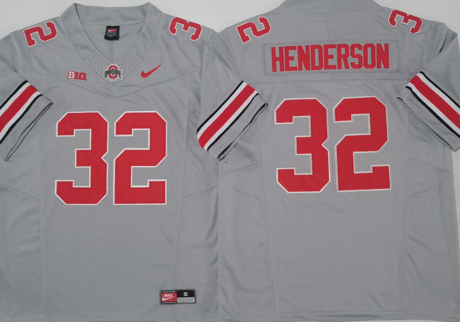 Men's Ohio State Buckeyes Treveyon Henderson #32 Grey Game Jersey sports jersey product view 1