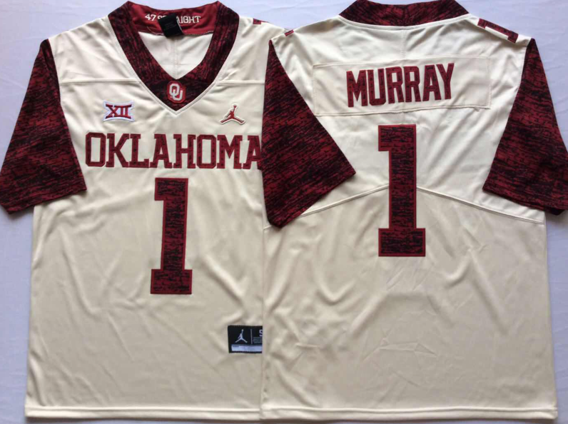 Men's Oklahoma Sooners Kyler Murray #1 White Player Jersey sports jersey product view 1