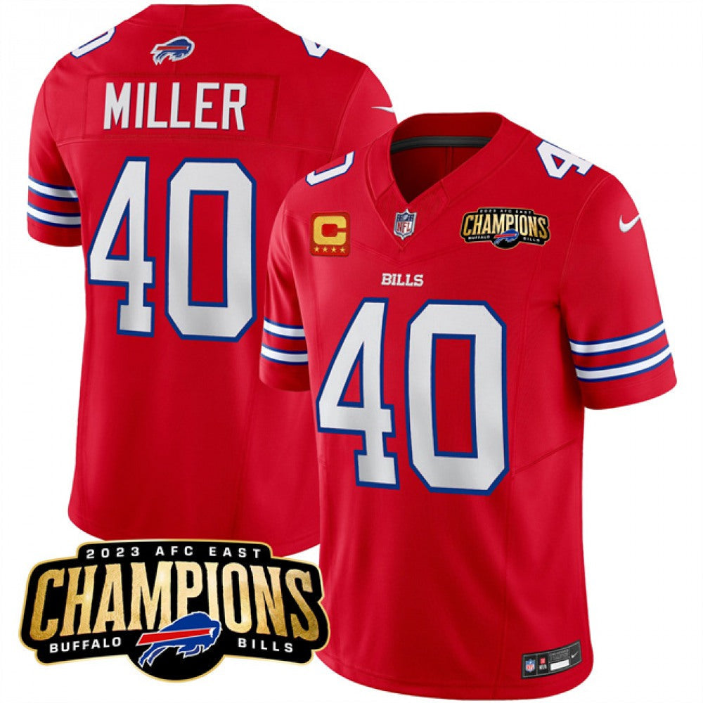 Men's Buffalo Bills #40 Von Miller Red 2023 F.U.S.E. AFC East Champions With 4-star C Ptach Stitched Football Jersey football jersey product view 1