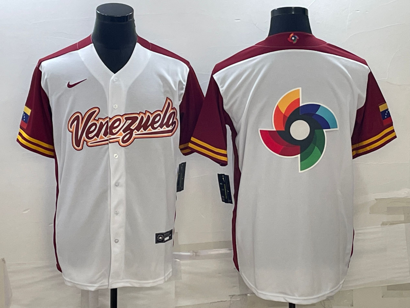 Men's 2023 World Baseball Classic Venezuela White Jersey1 baseball jersey product view 1