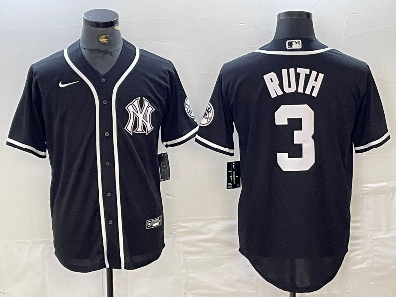 Men's New York Yankees Babe Ruth #3 Black Limited Jersey1 baseball jersey product view 1