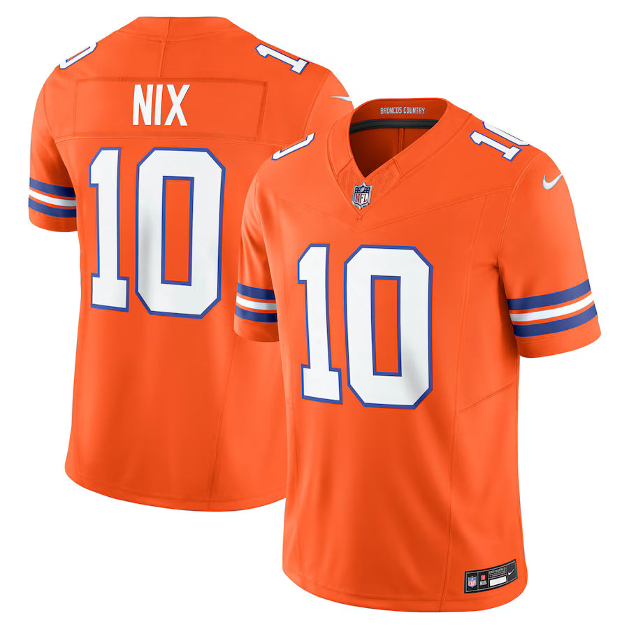 Bo Nix Denver Broncos Alternate Jersey - Orange football jersey product view 1