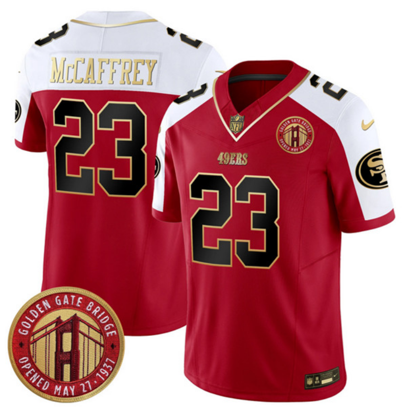Christian McCaffrey San Francisco 49ers Golden Gate Bridge Jersey - Scarlet football jersey product view 1
