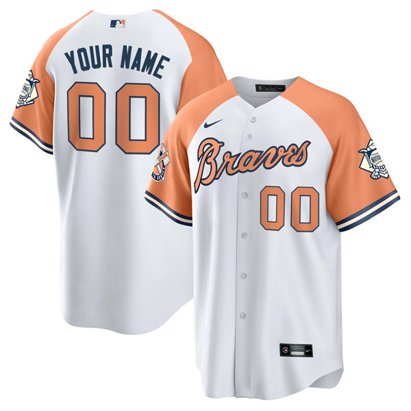 Custom Atlanta Braves Peaches n Cream Alternate Jersey - White baseball jersey product view 1