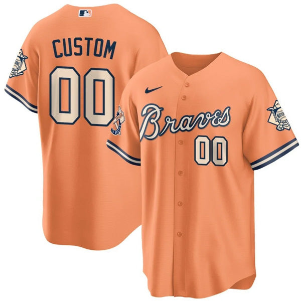 Custom Atlanta Braves Peaches n Cream Jersey - Peach baseball jersey product view 1
