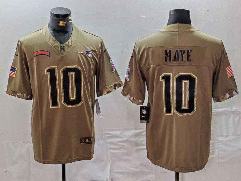 Men's New England Patriots Drake Maye #10 Olive 2022 Salute To Service Limited Jersey1 football jersey product view 1
