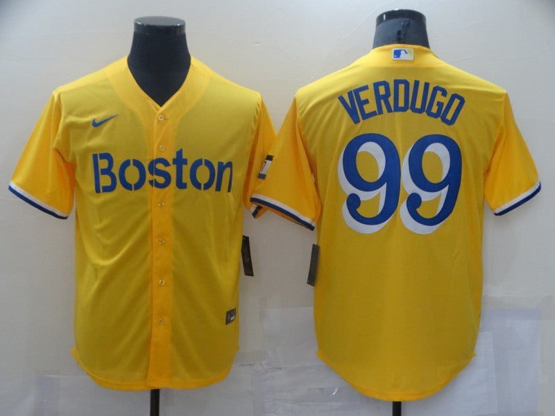 Men's Boston Red Sox Alex Verdugo #99 Yellow Replica Baseball Jersey1 baseball jersey product view 1