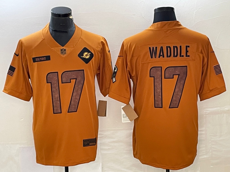 Men's Miami Dolphins Jaylen Waddle #17 Brown 2023 Salute To Service Limited Jersey1 football jersey product view 1