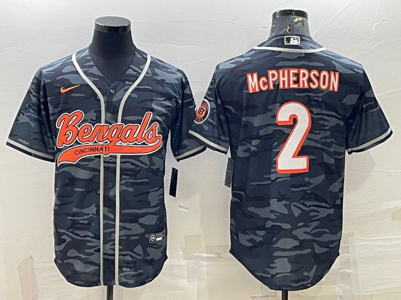 Men's Cincinnati Bengals Evan McPherson #2 Grey Camouflage Fashion Game Jersey2 football jersey product view 1