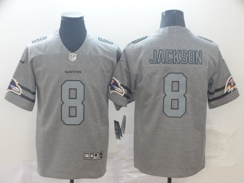 Men's Baltimore Ravens Lamar Jackson #8 Gray Alternate Game Jersey1 football jersey product view 1