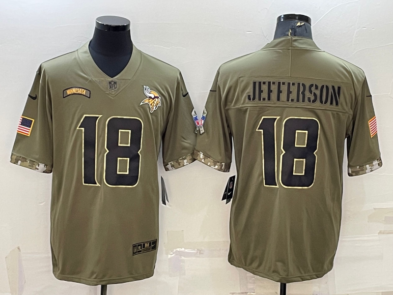 Men's Minnesota Vikings Justin Jefferson #18 Olive 2022 Salute To Service Limited Jersey1 football jersey product view 1