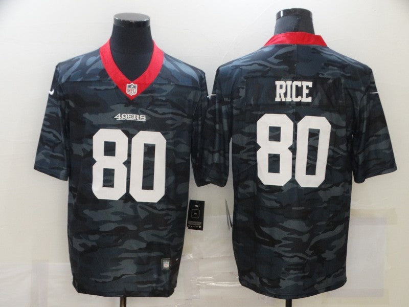 Men's San Francisco 49ers Jerry Rice #80 Gray Camouflage Game Jersey1 football jersey product view 1