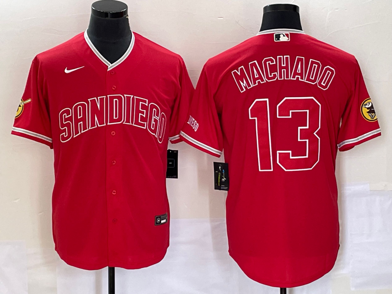 Men's San Diego Padres Manny Machado #13 Red Replica Player Jersey1 baseball jersey product view 1