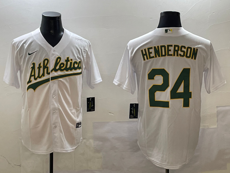 Men's Oakland Athletics Rickey Henderson #24 White Replica Team Jersey1 baseball jersey product view 1