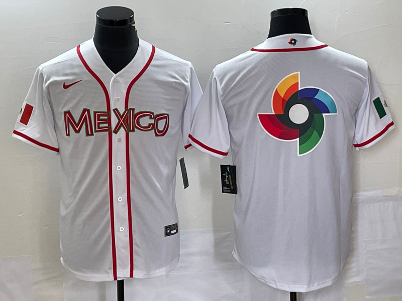 Men's 2023 World Baseball Classic Mexico White Alternate Game Jersey1 baseball jersey product view 1