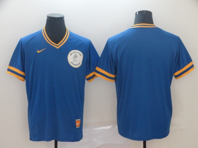 Men's Milwaukee Brewers Blue Road Cooperstown Collection Blank Jersey1 baseball jersey product view 1