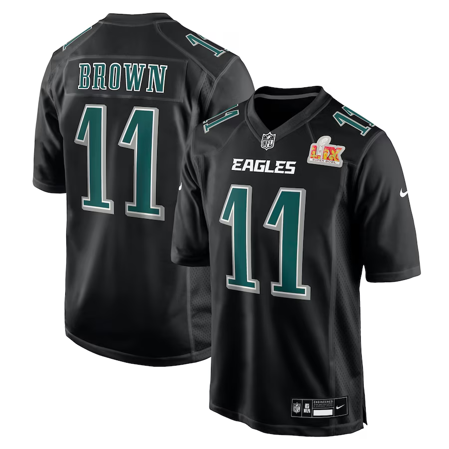 Men's Philadelphia Eagles A.J. Brown #11 Carbon Black Super Bowl LIX Fashion Game Player Jersey1 football jersey product view 1