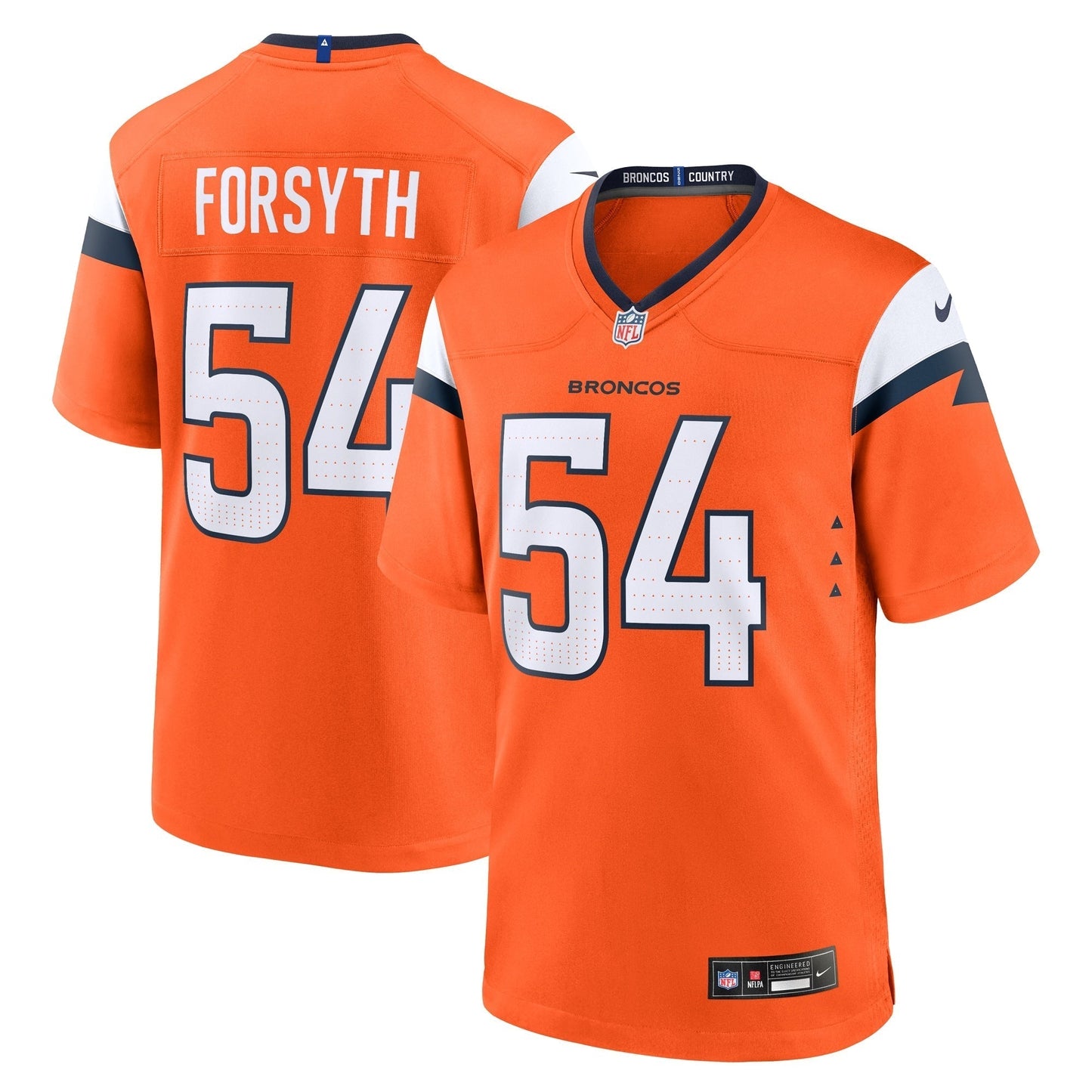 Alex Forsyth Denver Broncos Nike Team Game Jersey - Orange football jersey product view 1