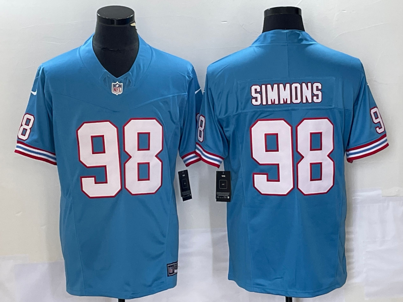 Men's Tennessee Titans Jeffery Simmons #98 Light Blue Oilers Throwback Vapor F.U.S.E. Limited Jersey1 hockey jersey product view 1