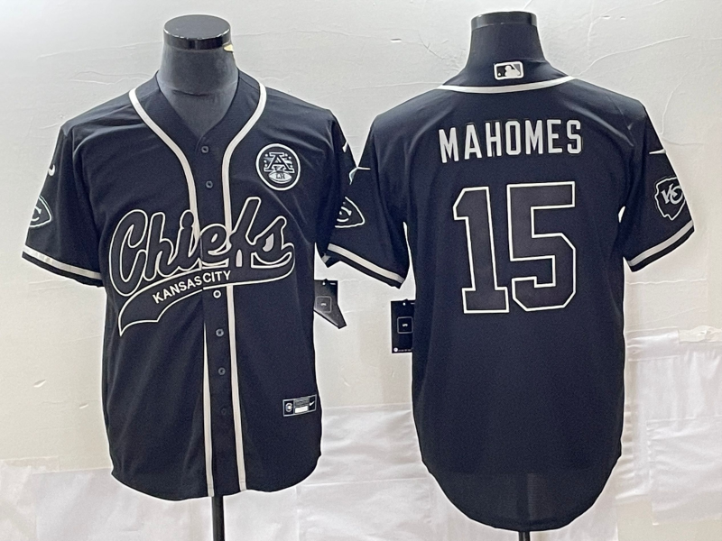 Men's Kansas City Chiefs Patrick Mahomes #15 Black Authentic Game Jersey1 Joint Edition football jersey product view 1