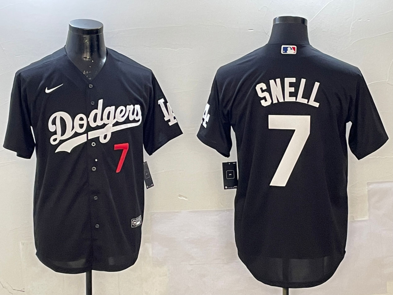 Men's Los Angeles Dodgers Blake Snell #7 Black Alternate Replica Player Jersey1 baseball jersey product view 1