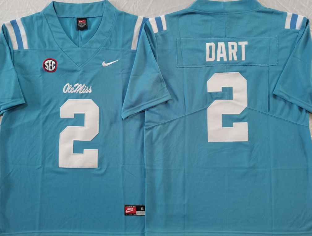 Men's Ole Miss Rebels Jaxson Dart #2 Blue Game Jersey sports jersey product view 1