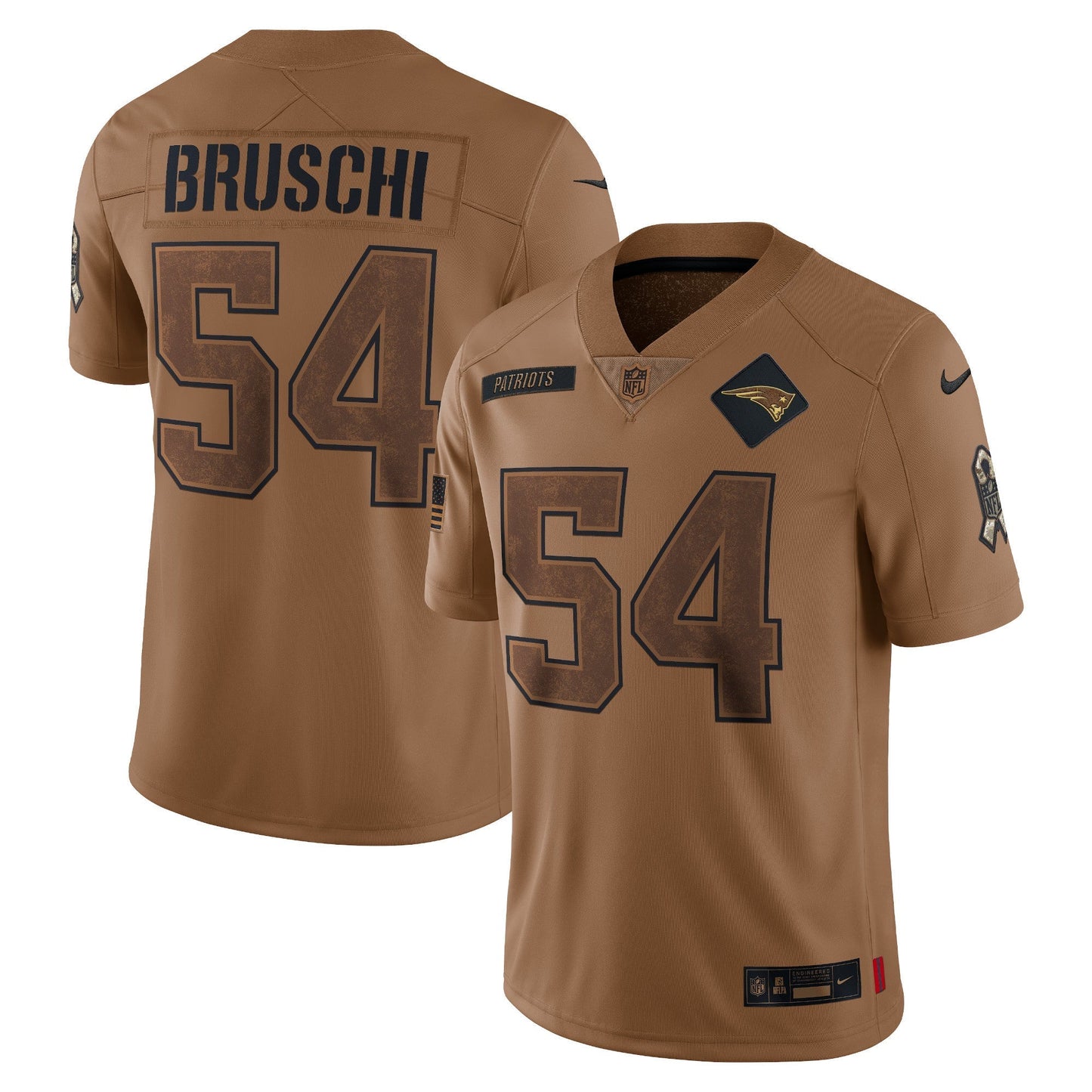 Tedy Bruschi New England Patriots Nike Salute To Service Retired Limited Jersey - Brown football jersey product view 1