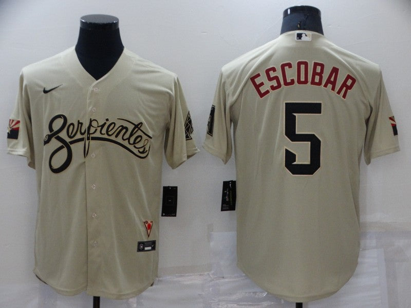 Men's Arizona Diamondbacks Eduardo Escobar #5 Beige Replica Baseball Jersey1 baseball jersey product view 1