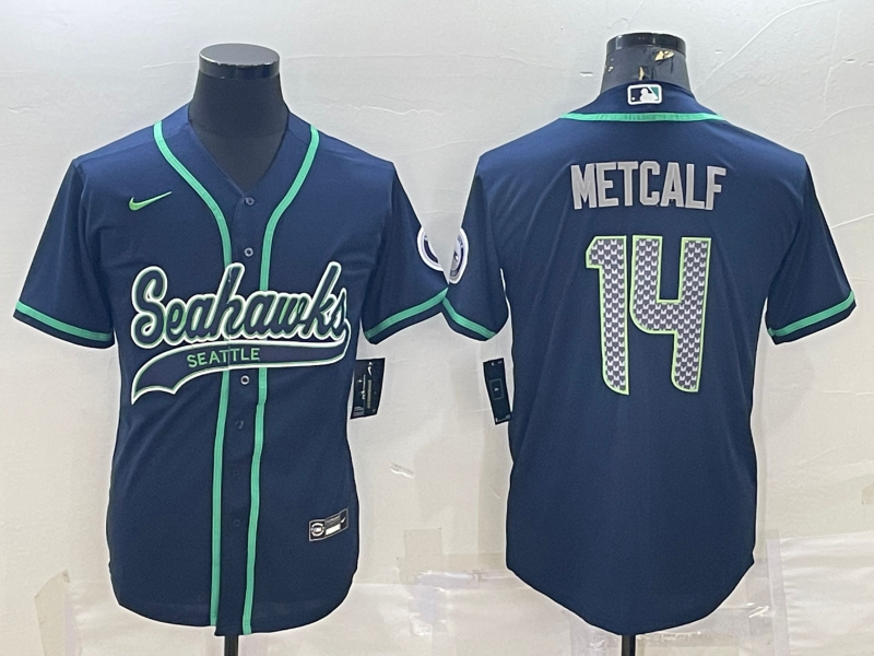 Men's Seattle Seahawks DK Metcalf #14 Navy Game Jersey Joint Edition football jersey product view 1