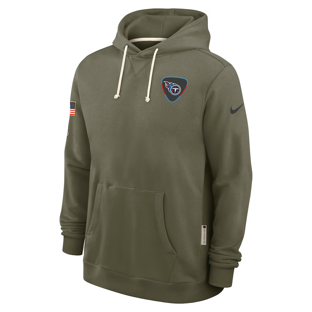 Men's Tennessee Titans Nike Olive 2025 Salute to Service Sideline Standard Issue Dri-FIT Hoodie football jersey product view 2