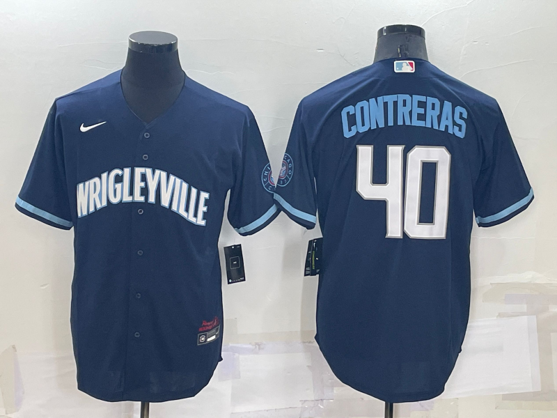 Men's Chicago Cubs Willson Contreras #40 Navy Replica Baseball Jersey1 baseball jersey product view 1