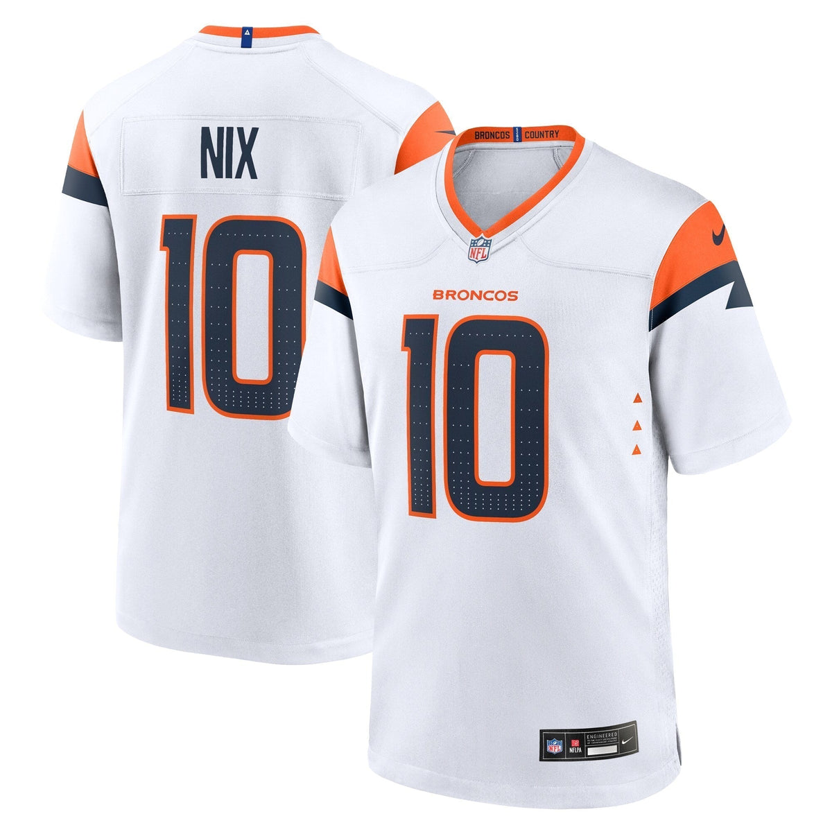 Bo Nix Denver Broncos Nike Game Jersey - White football jersey product view 1