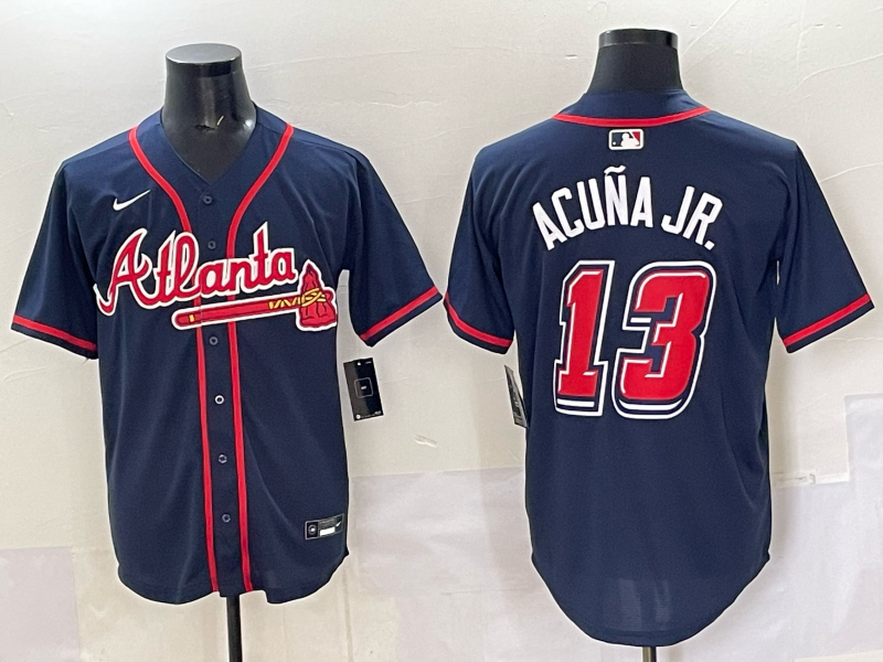 Men's Atlanta Braves Ronald Acuna Jr. #13 Navy 2025 MLB Speedway Classic Alternate Limited Jersey baseball jersey product view 1