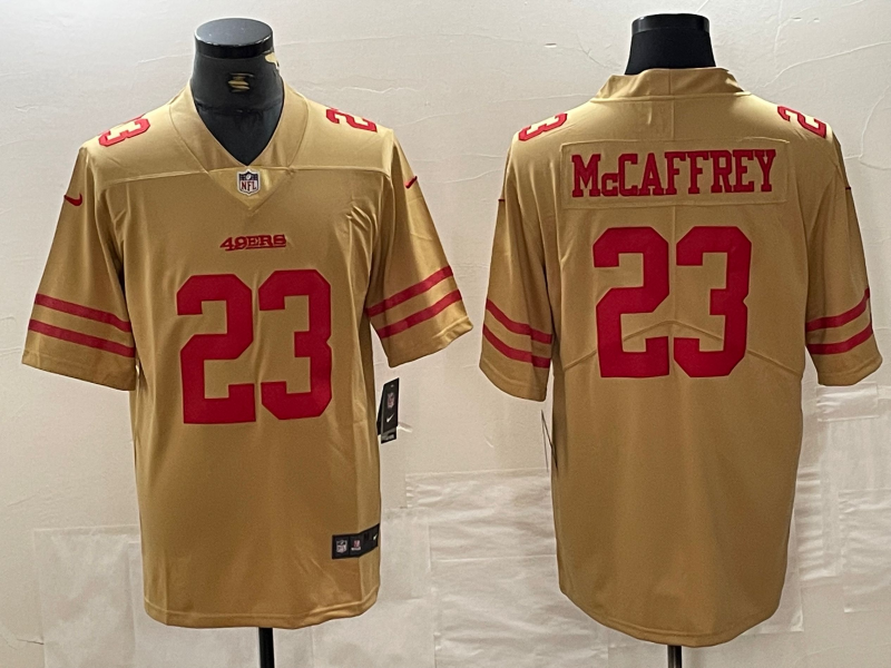 Men's San Francisco 49ers Christian McCaffrey #23 Gold Team Inverted Legend Jersey1 football jersey product view 1