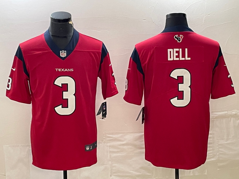 Men's Houston Texans Tank Dell #3 Red Player Game Jersey1 football jersey product view 1