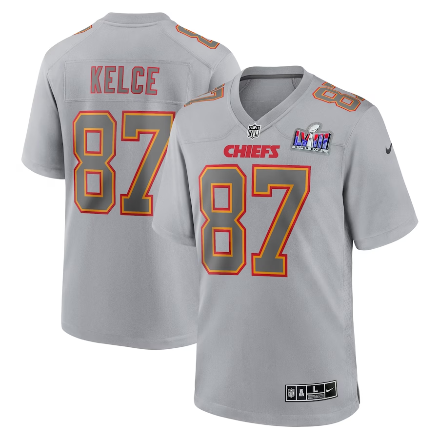 Men's Kansas City Chiefs Travis Kelce #87 Gray Super Bowl LVIII Atmosphere Fashion Game Jersey1 football jersey product view 1