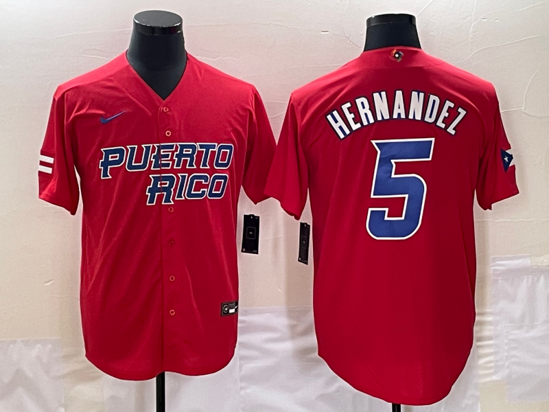 Men's 2023 World Baseball Classic #5 Enrique Hernandez Puerto Rico Red Jersey1 baseball jersey product view 1