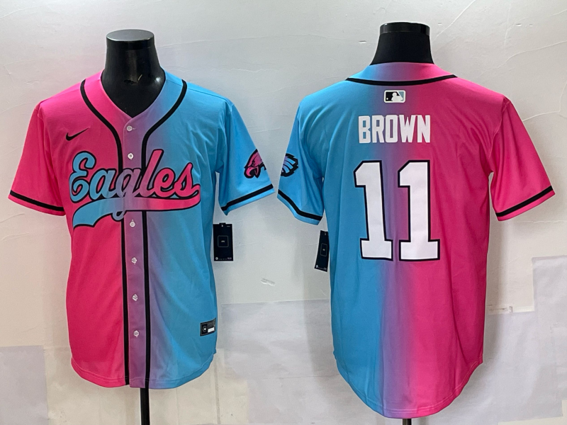 Men's Philadelphia Eagles A.J. Brown #11 Pink/Blue Game Jersey football jersey product view 1