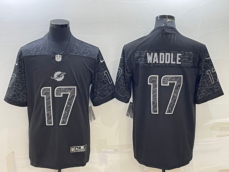 Men's Miami Dolphins Jaylen Waddle #17 Black RFLCTV Limited Jersey1 football jersey product view 1